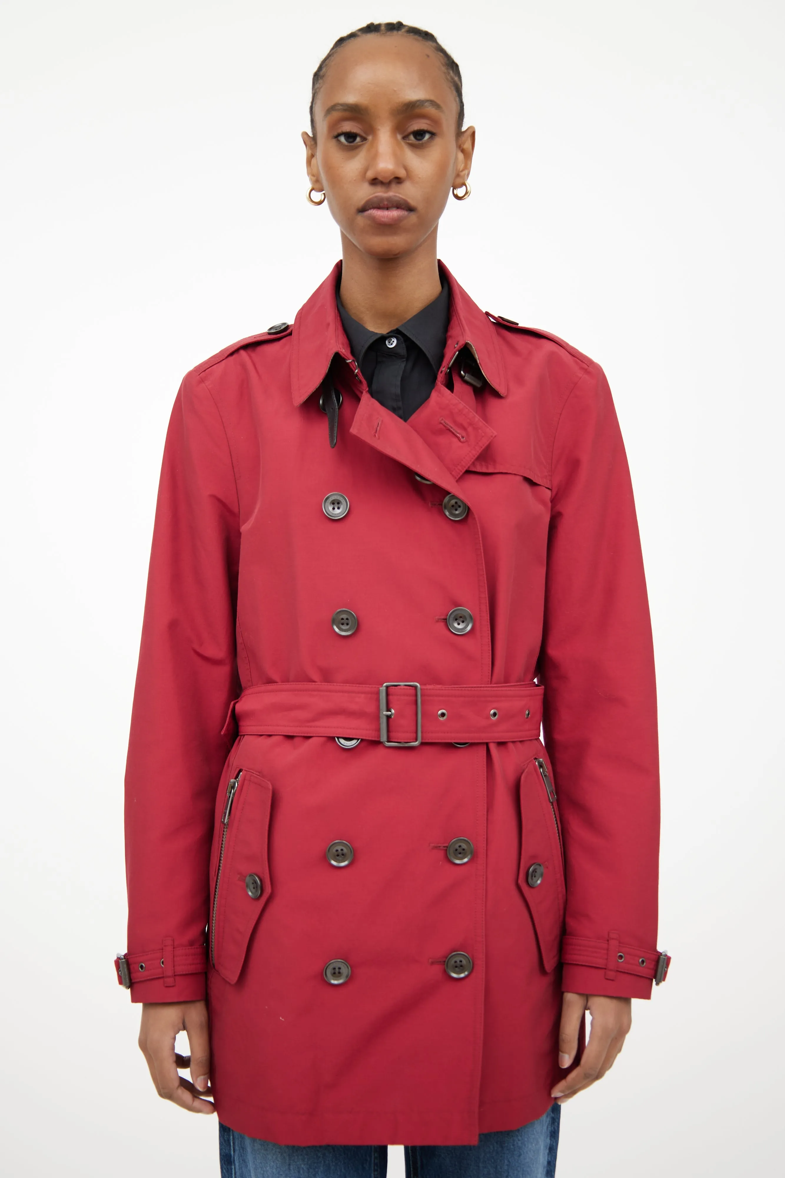 Red Double Breasted Trench Coat