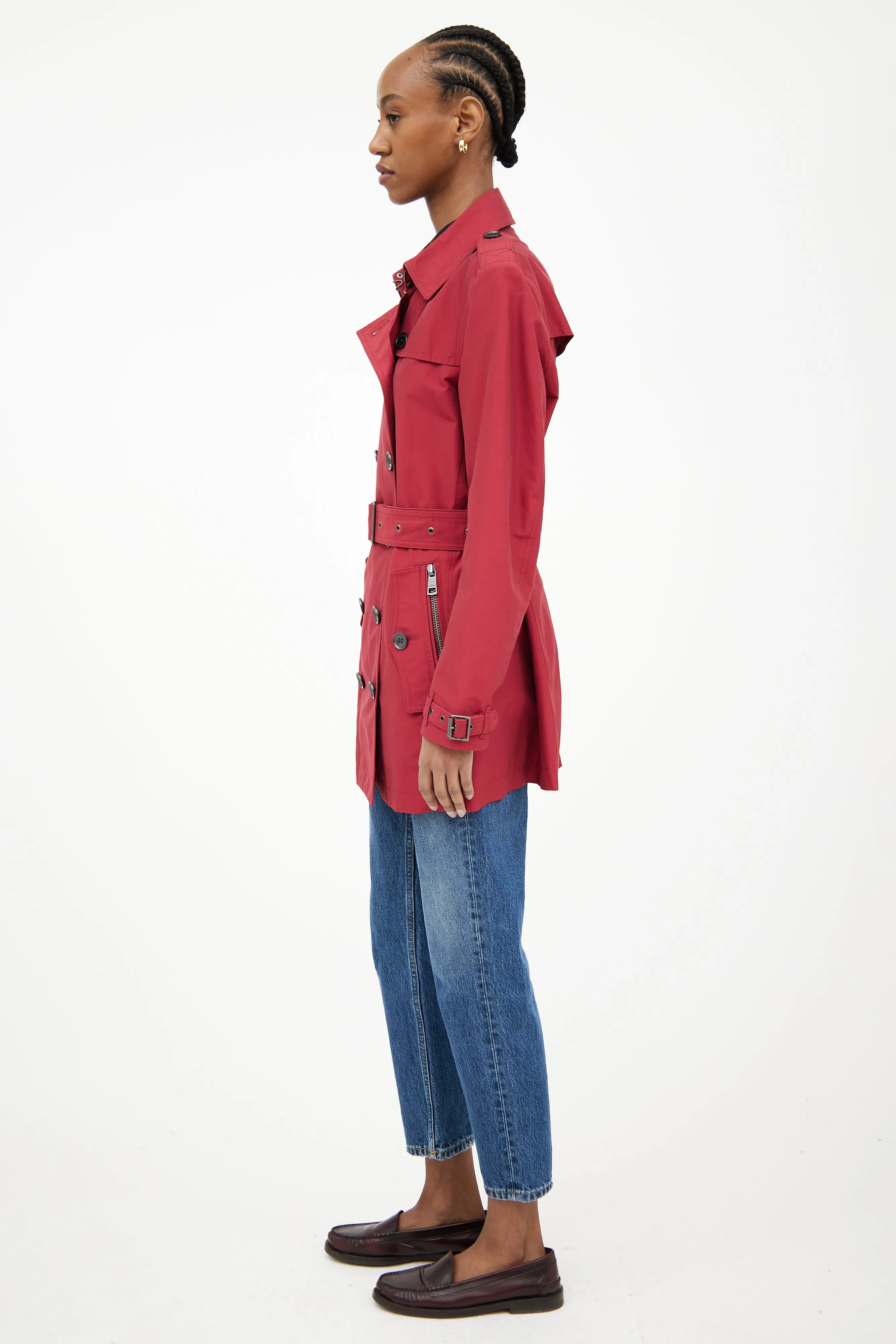 Red Double Breasted Trench Coat