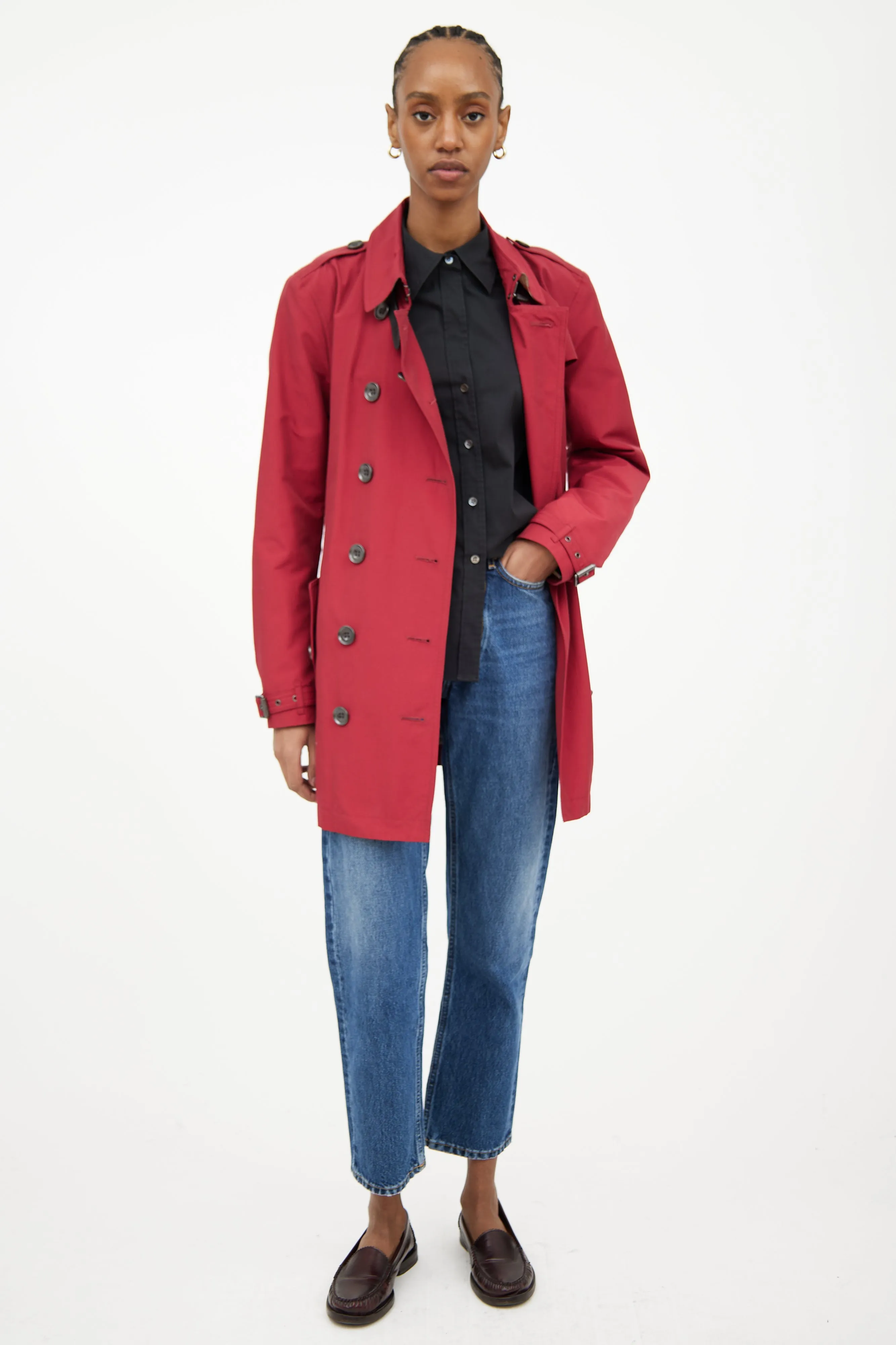 Red Double Breasted Trench Coat
