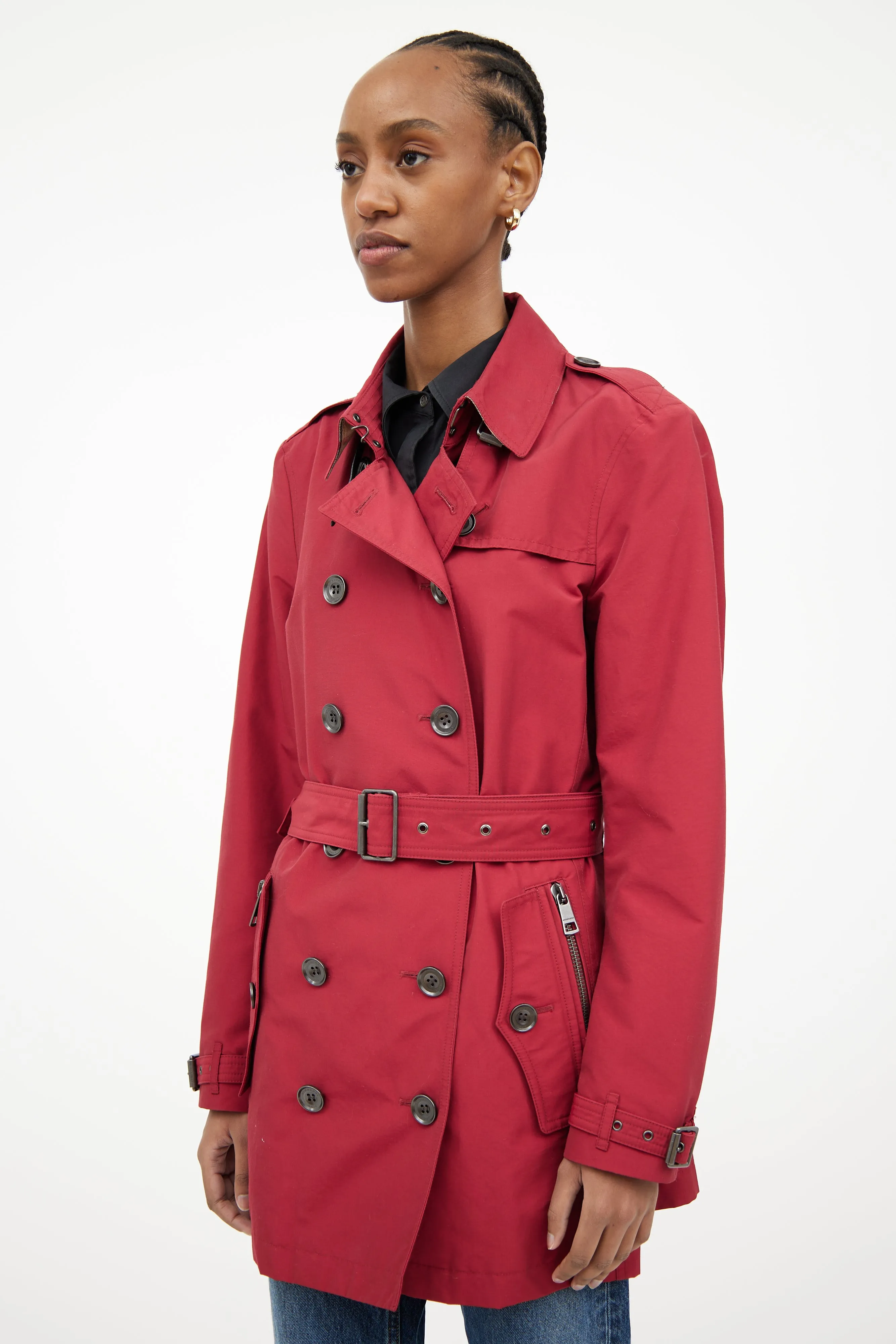 Red Double Breasted Trench Coat