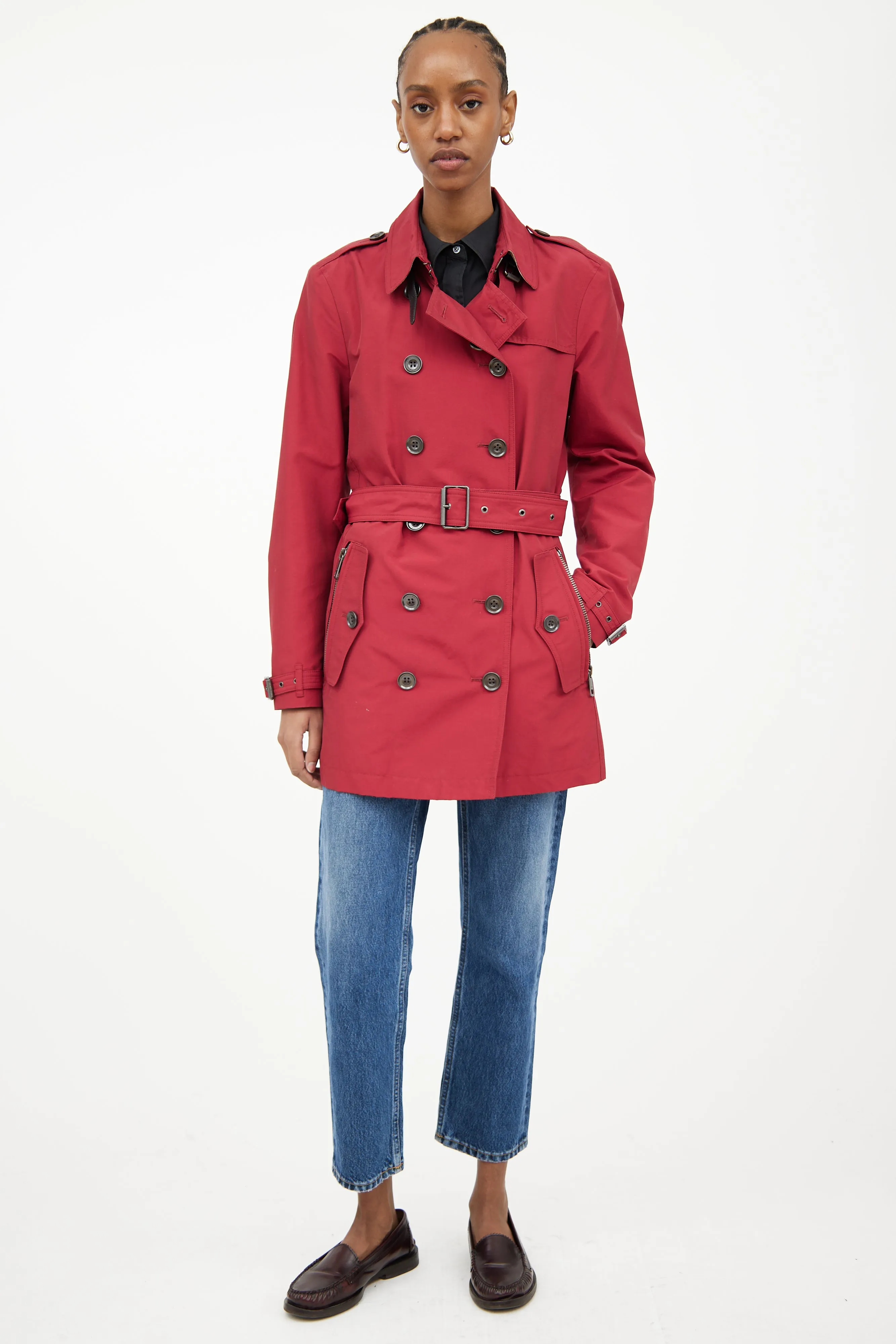 Red Double Breasted Trench Coat