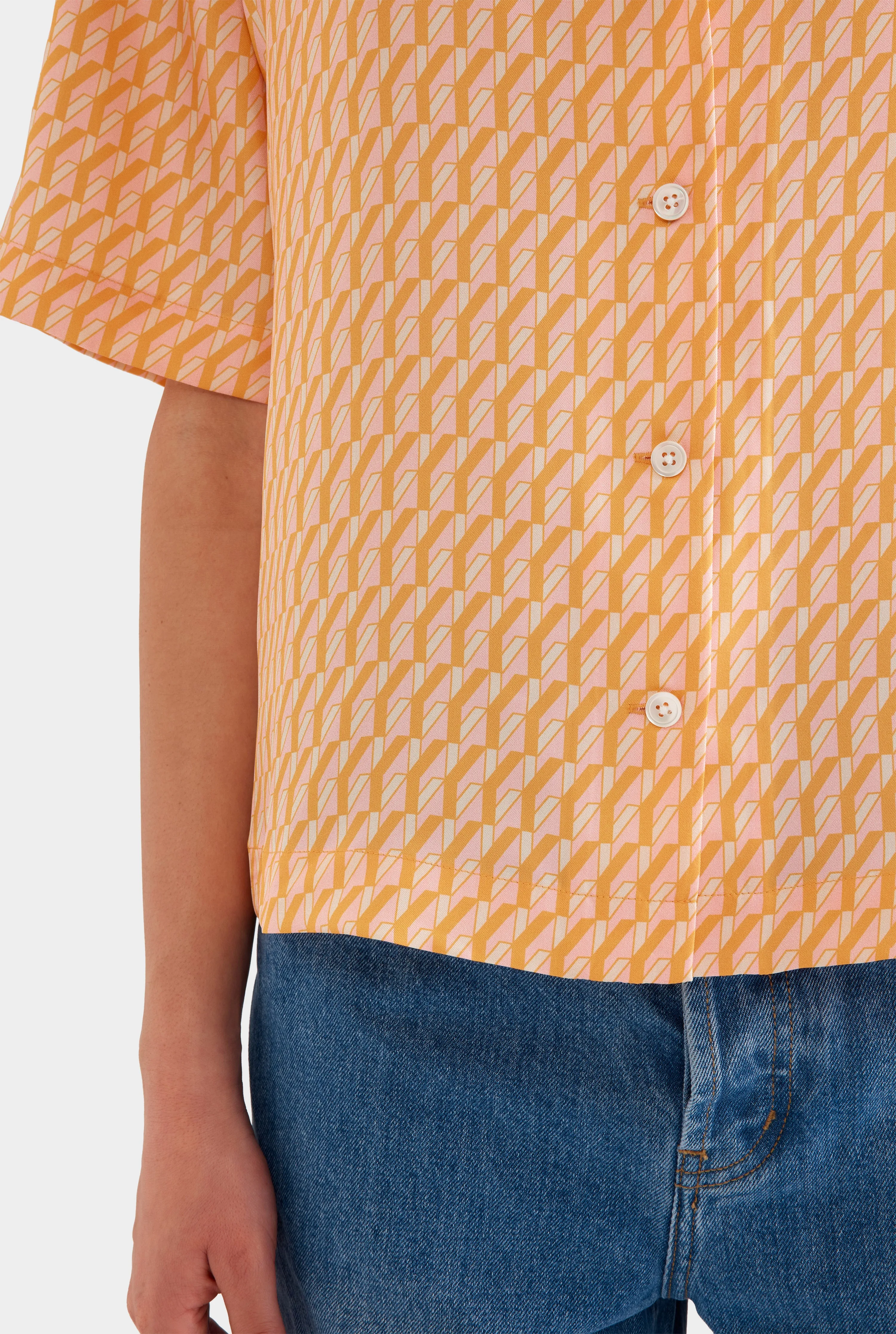 Relaxed Silk Camp Collar Shirt -  Bright Orange/Pink V Monogram