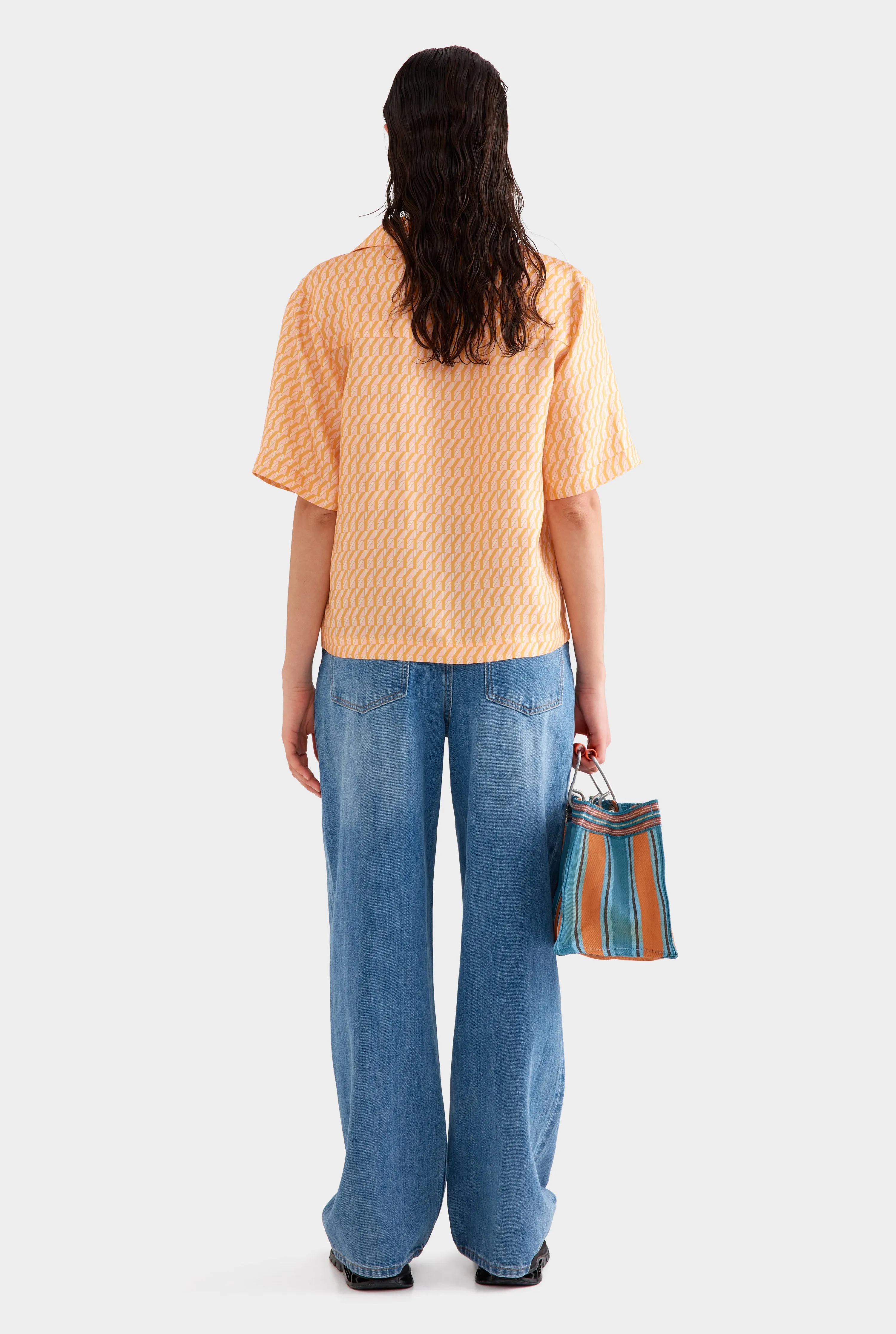 Relaxed Silk Camp Collar Shirt -  Bright Orange/Pink V Monogram