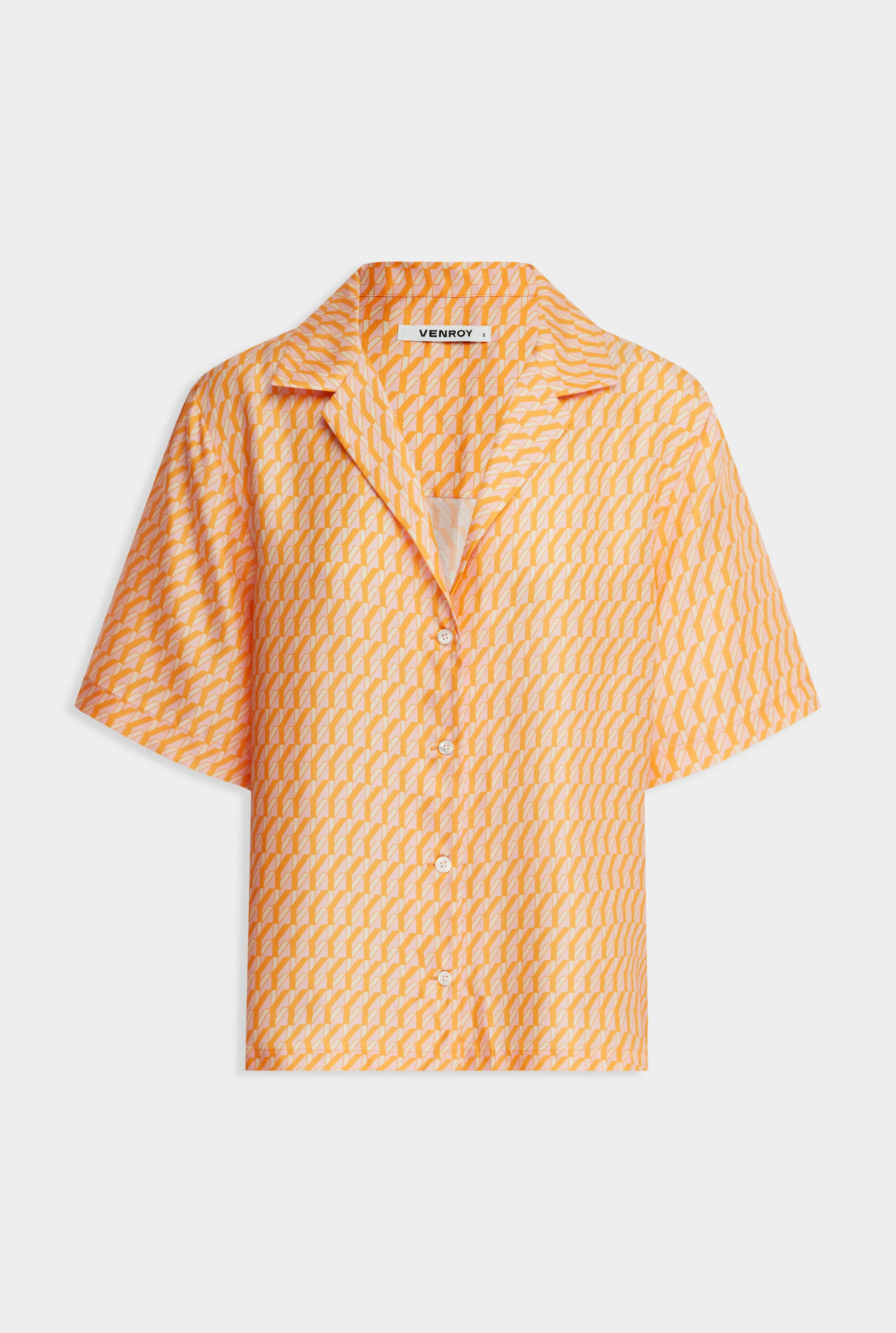 Relaxed Silk Camp Collar Shirt -  Bright Orange/Pink V Monogram