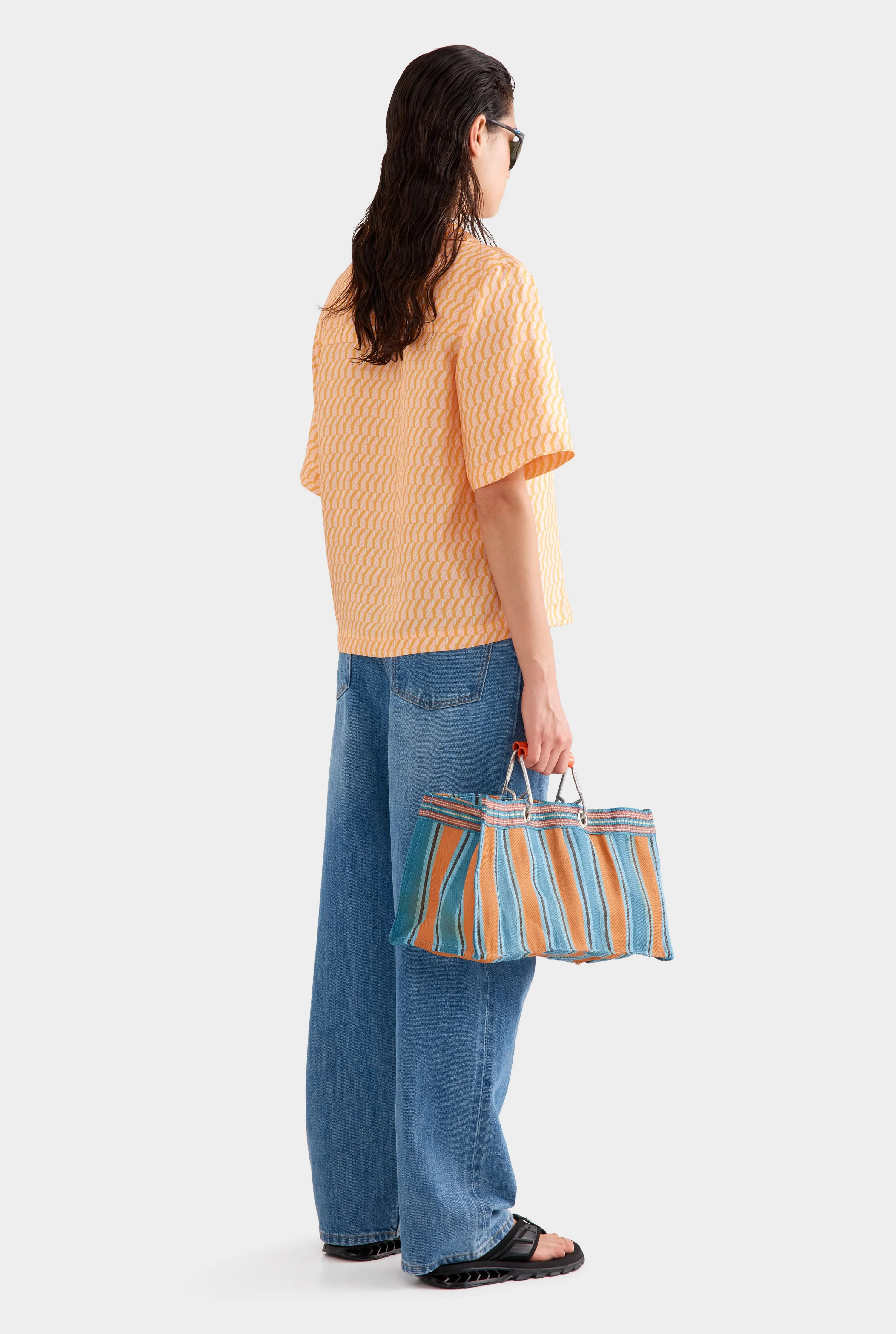 Relaxed Silk Camp Collar Shirt -  Bright Orange/Pink V Monogram