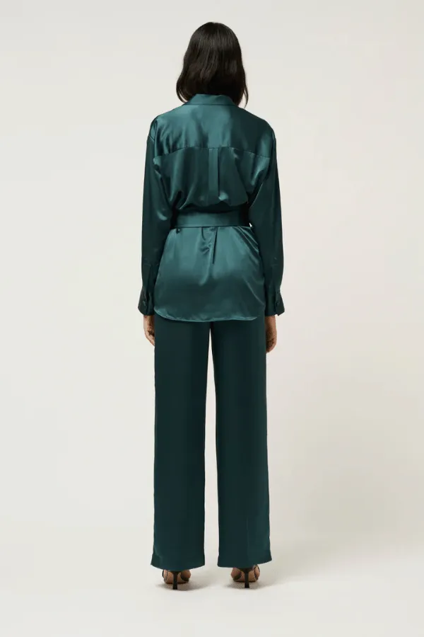 Relaxed Silk Wrap Shirt Green