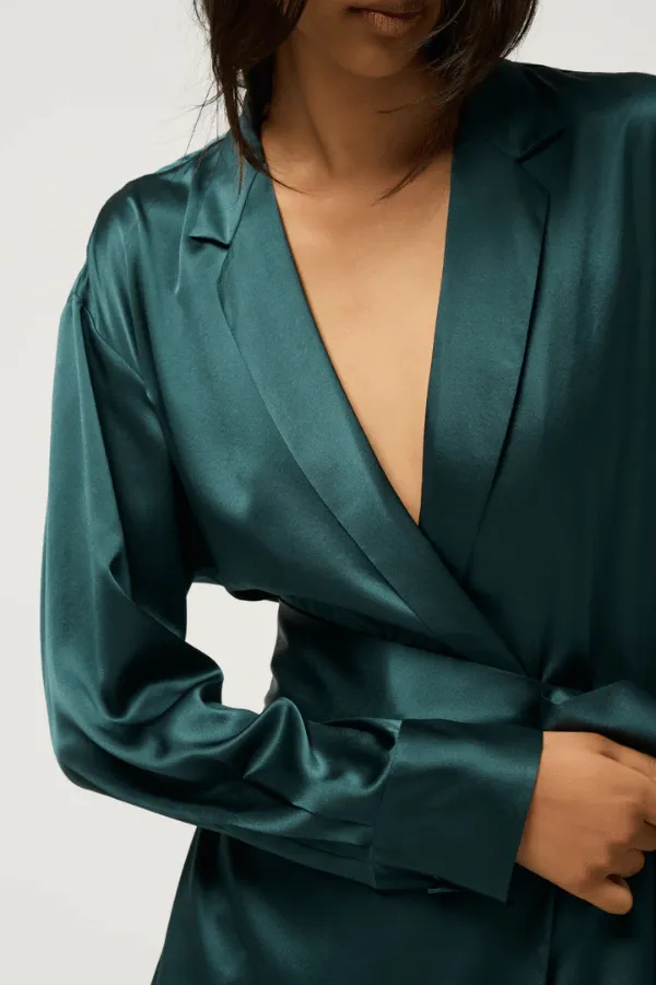 Relaxed Silk Wrap Shirt Green