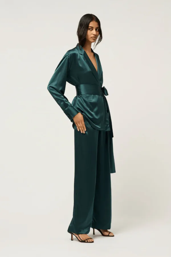 Relaxed Silk Wrap Shirt Green