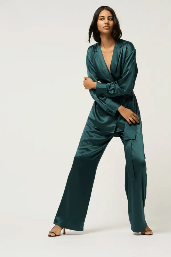 Relaxed Silk Wrap Shirt Green