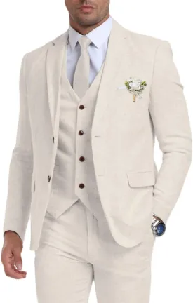Retro Linen Mens Suit 3 Pieces Light Weight Linen Suit Linen Summer Slim Fit Suits Tuxedo Jacket Blazer Vest Pant for Men