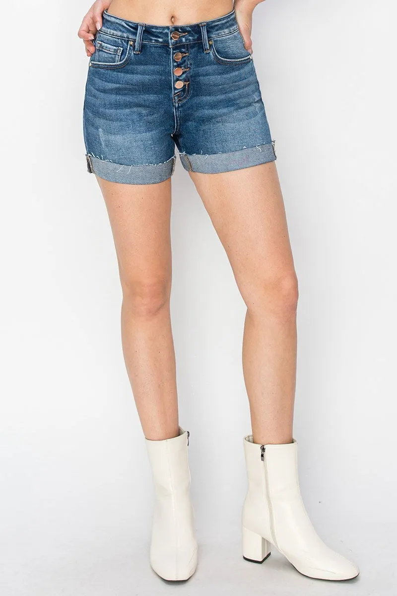 Risen Jeans - High Rise Button Down Turn Up Cuff Shorts - RDS6242
