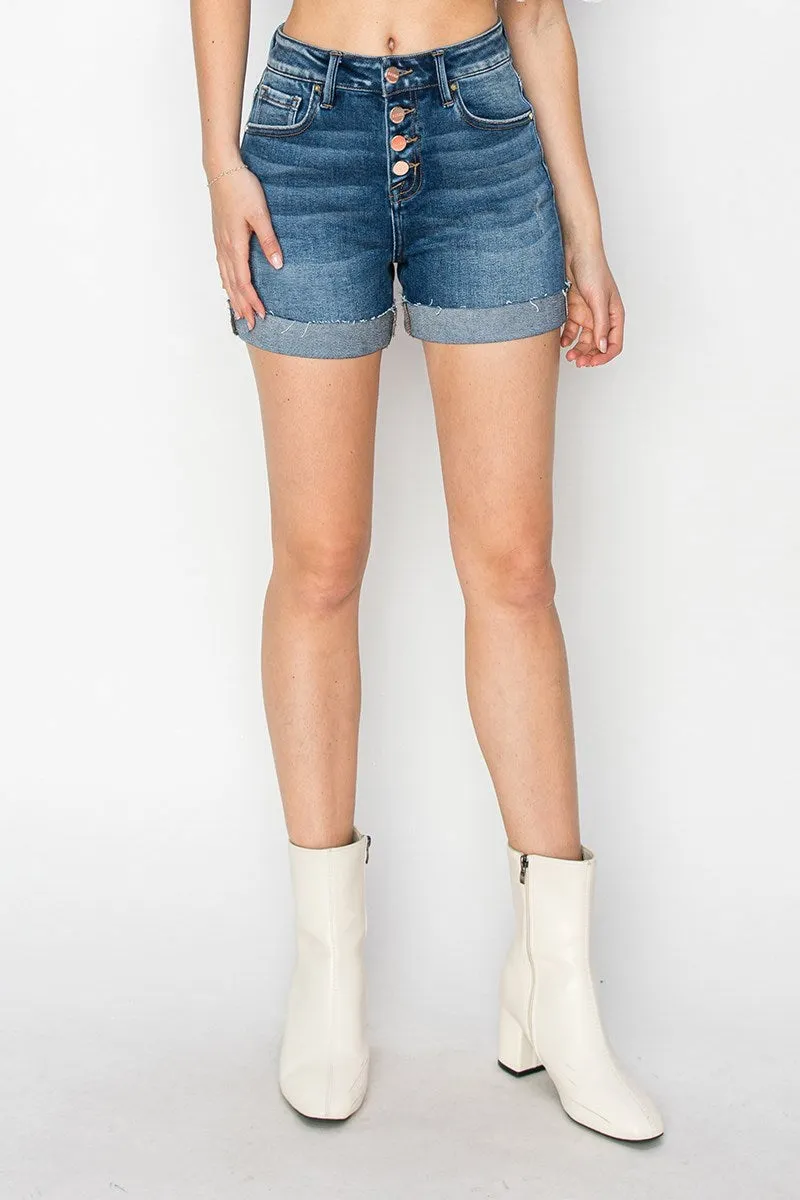 Risen Jeans - High Rise Button Down Turn Up Cuff Shorts - RDS6242