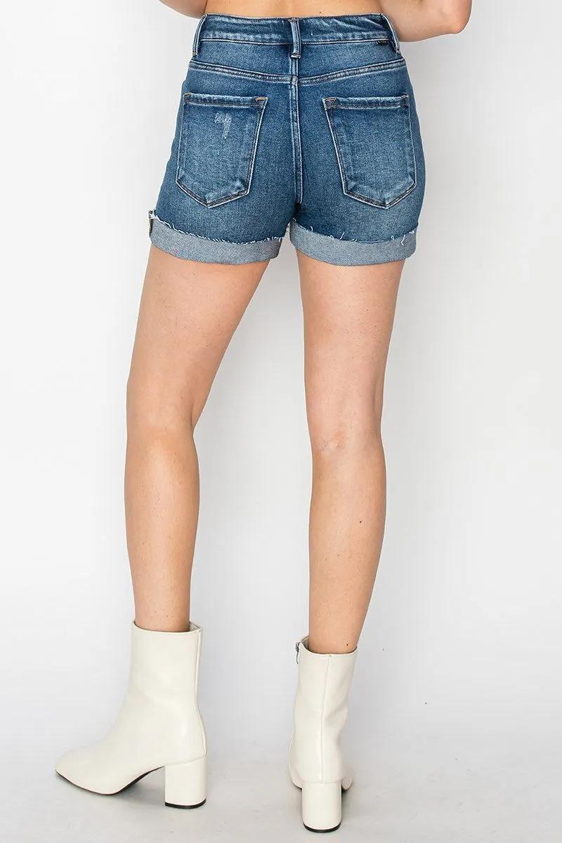 Risen Jeans - High Rise Button Down Turn Up Cuff Shorts - RDS6242