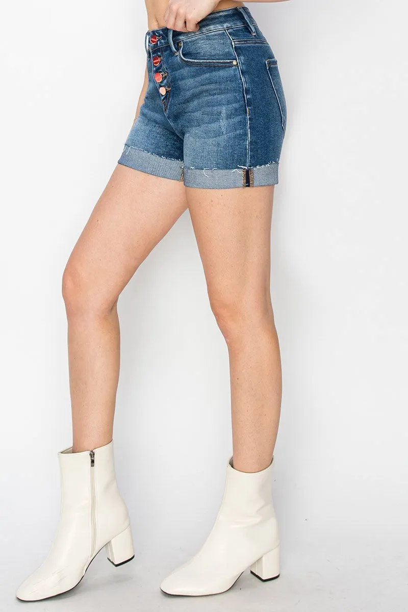 Risen Jeans - High Rise Button Down Turn Up Cuff Shorts - RDS6242