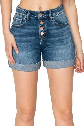 Risen Jeans - High Rise Button Down Turn Up Cuff Shorts - RDS6242