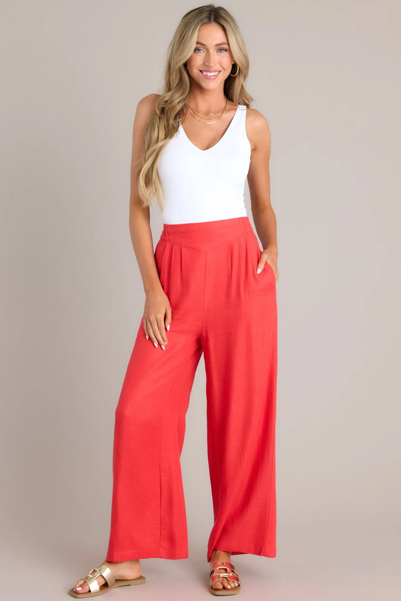 Sandy Shoreline Red Wide Leg Pants