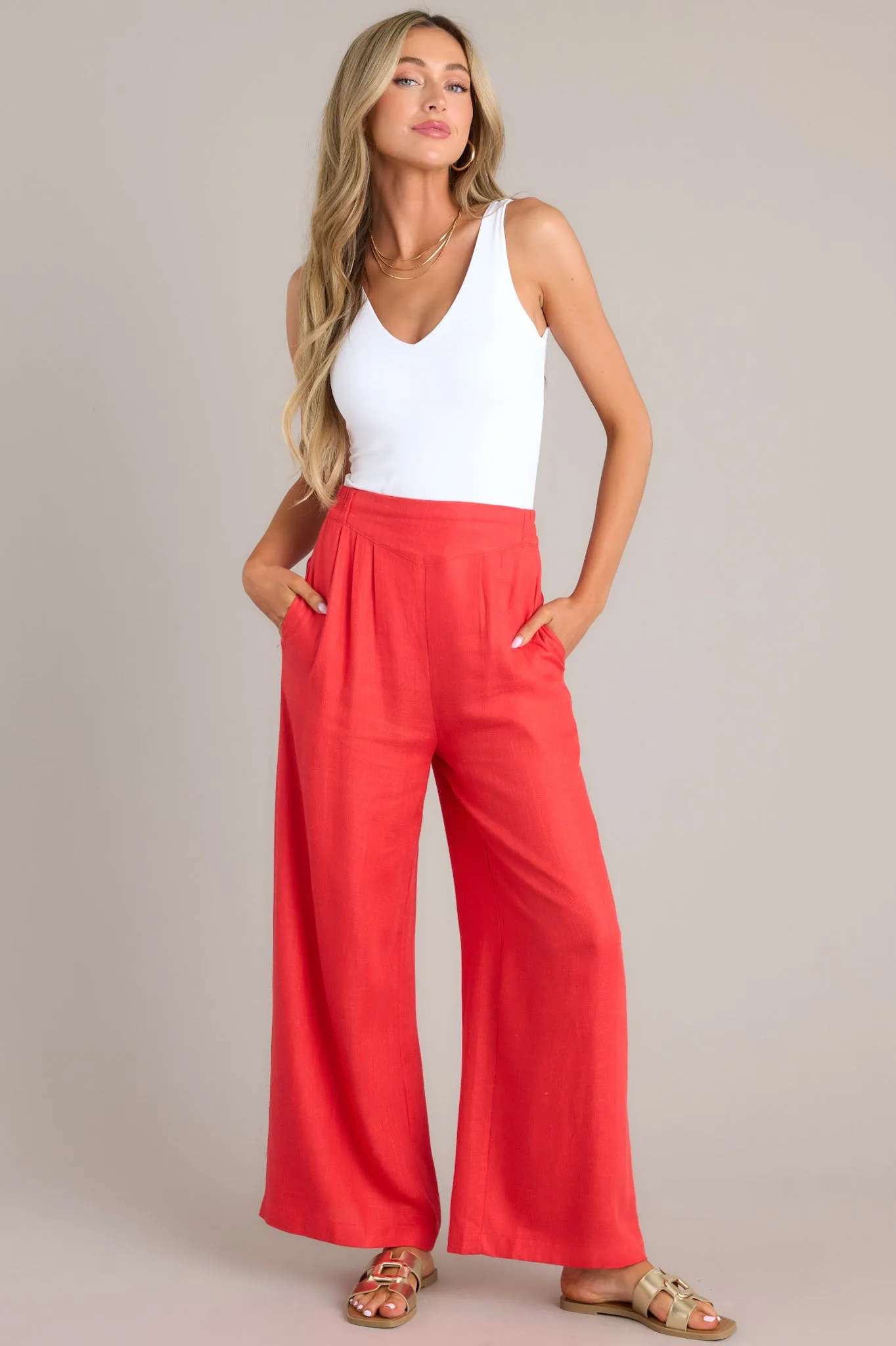 Sandy Shoreline Red Wide Leg Pants