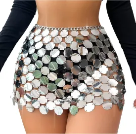 Sequin Skirt for Women Sheer See Through Club Outfits Bodycon Sexy Sparkly Glitter Shiny Skirt Mini Night Out Party
