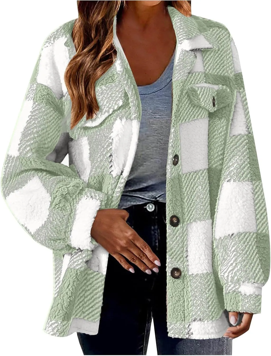 Shackets for Women 2024 Plus Size Fleece Lined Flannel Jacket,Plaid Button Down Shirt Fashion Fall Winter Outfits