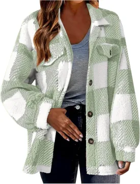 Shackets for Women 2024 Plus Size Fleece Lined Flannel Jacket,Plaid Button Down Shirt Fashion Fall Winter Outfits
