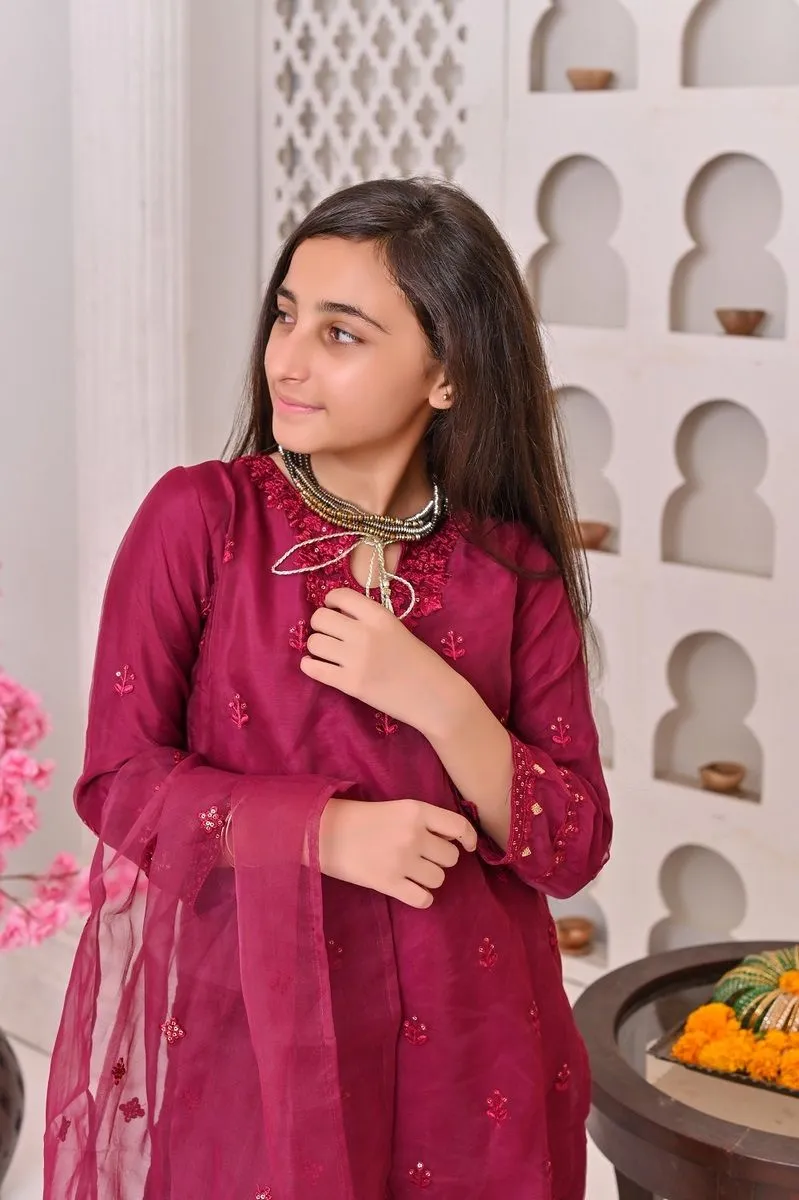 Shanzey Stitched 3 Piece Bari Eid Pret kids Formal Collection'2022-SHK-605-Magenta