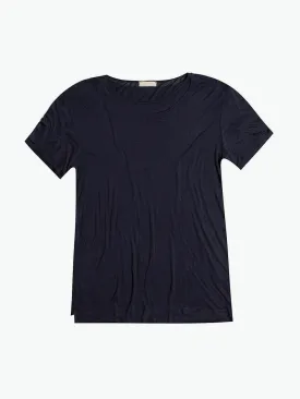 Silk Blend Double Layer Crew Neck T-shirt Navy Blue