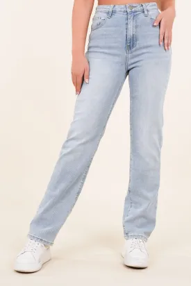 Straight leg jeans met stretch en high waist model blauw - Jacy