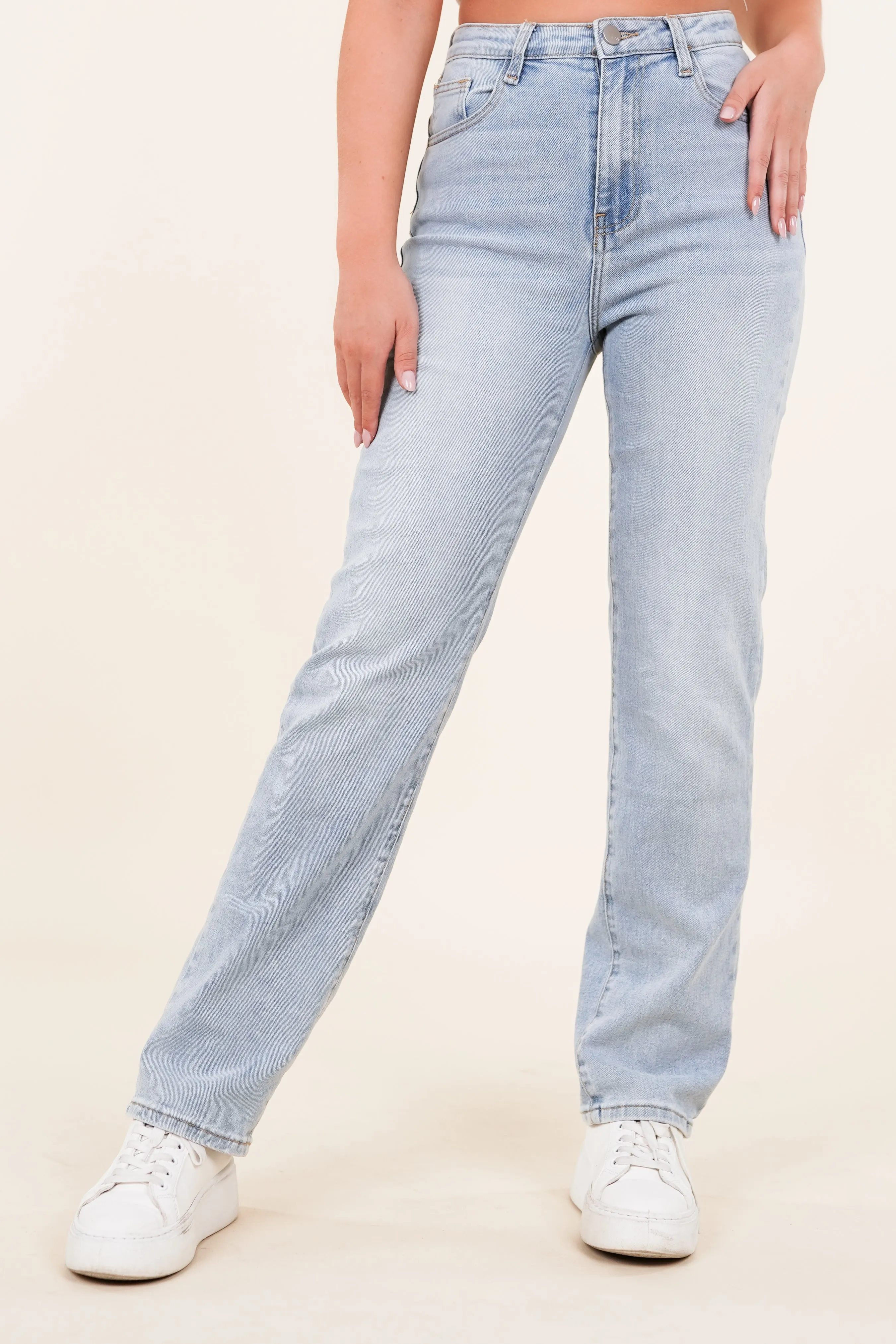 Straight leg jeans met stretch en high waist model blauw - Jacy