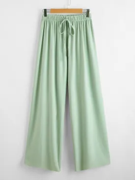 Tie Front Rib-knit Wide Leg Pants
