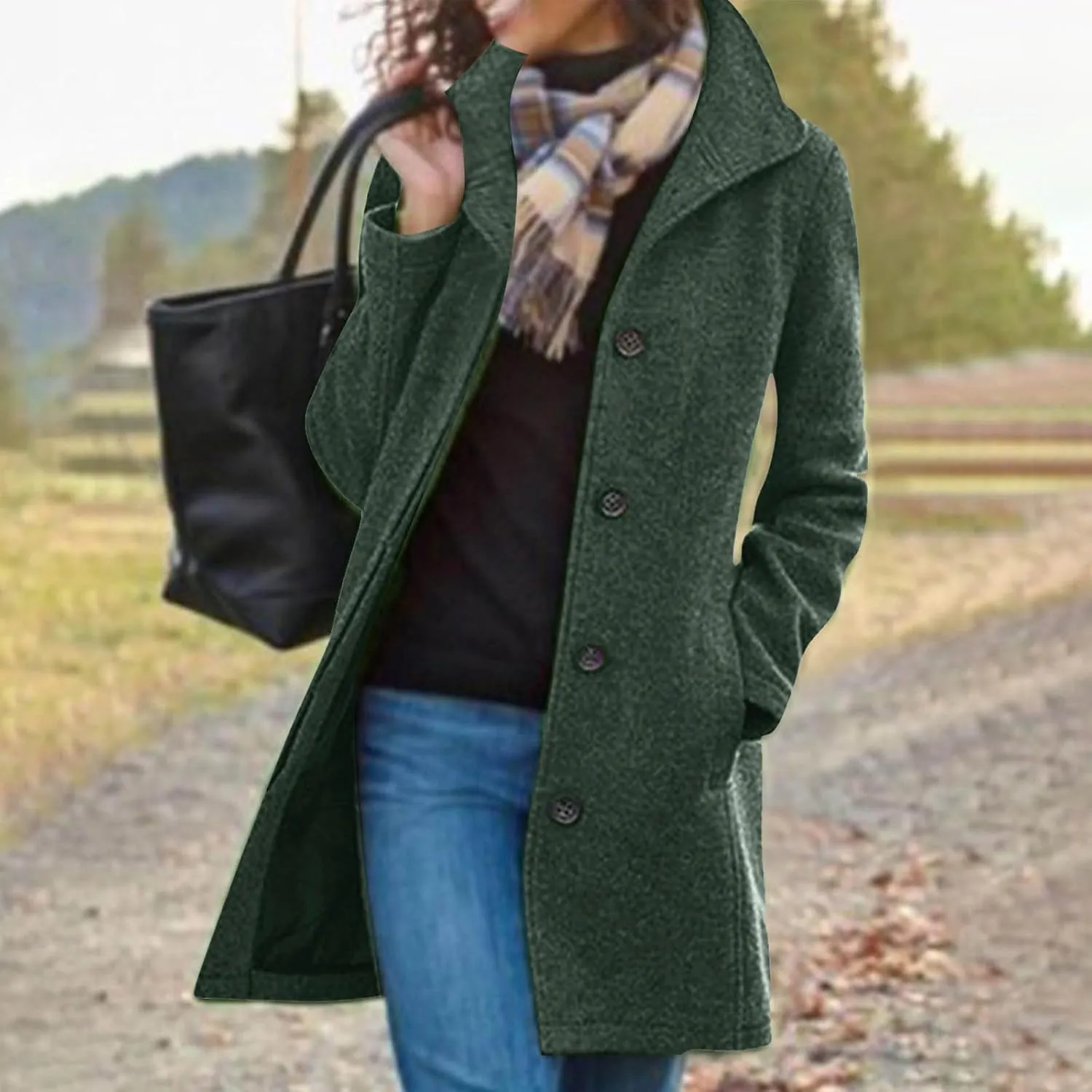 Trench Coat for Women 2024 Long Wool Coat Single Breasted Pea Coat Casual Lapel Coat Thicken Winter Coat Jacket