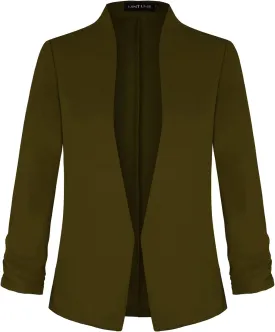 Unifizz Women's Collarless 3/4 Sleeve Lightweight Blazer Slim Work Office Business Jacket