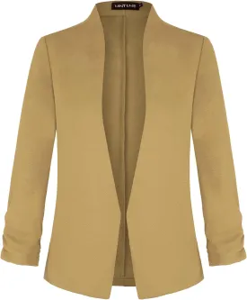 Unifizz Women's Collarless 3/4 Sleeve Lightweight Blazer Slim Work Office Business Jacket
