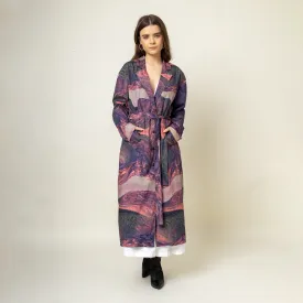 Upcycled Printed Trench Coat | Collared Neck | Purple