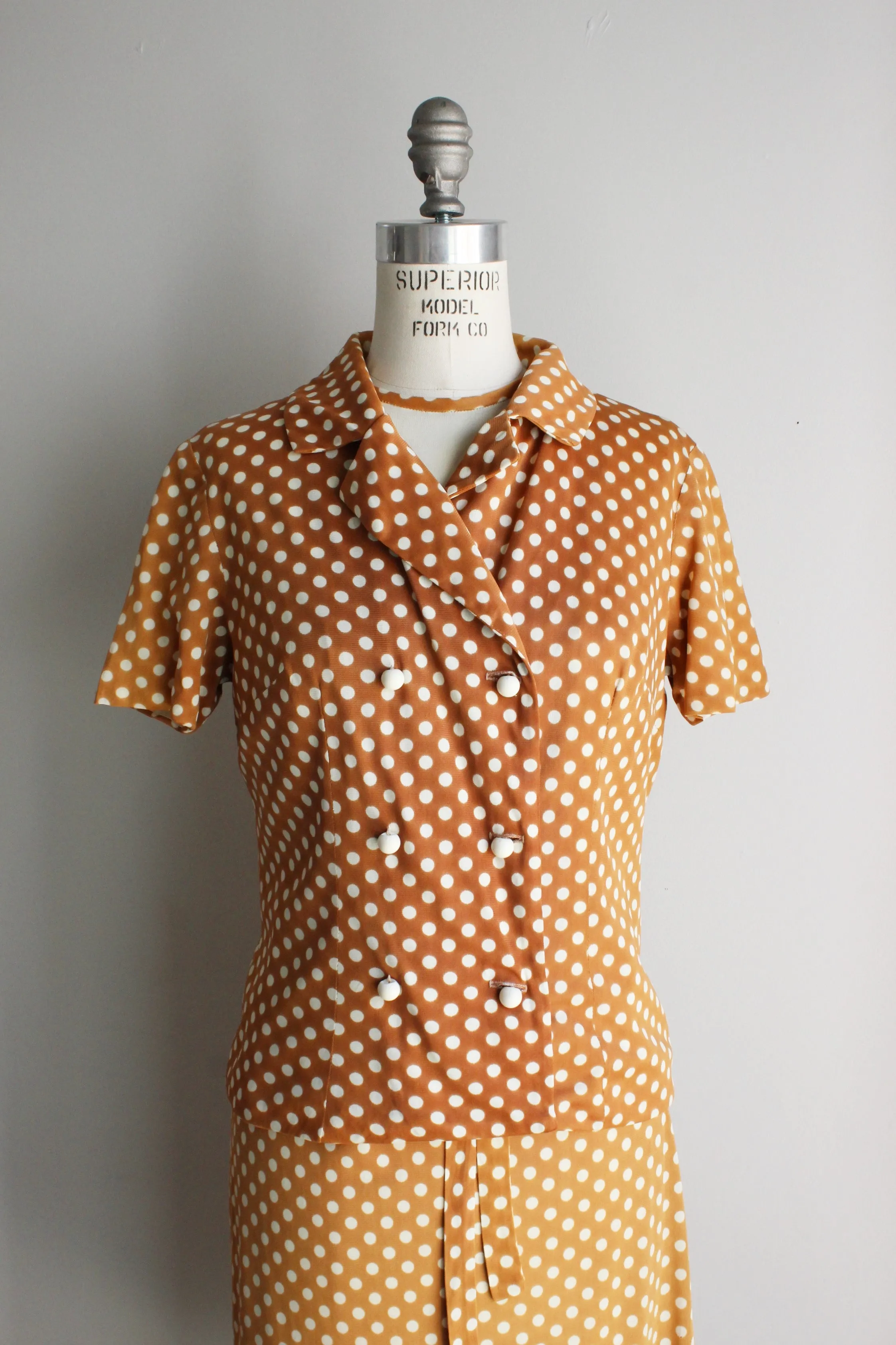 Vintage 1960s Polka Dot Dress Suit With Belt