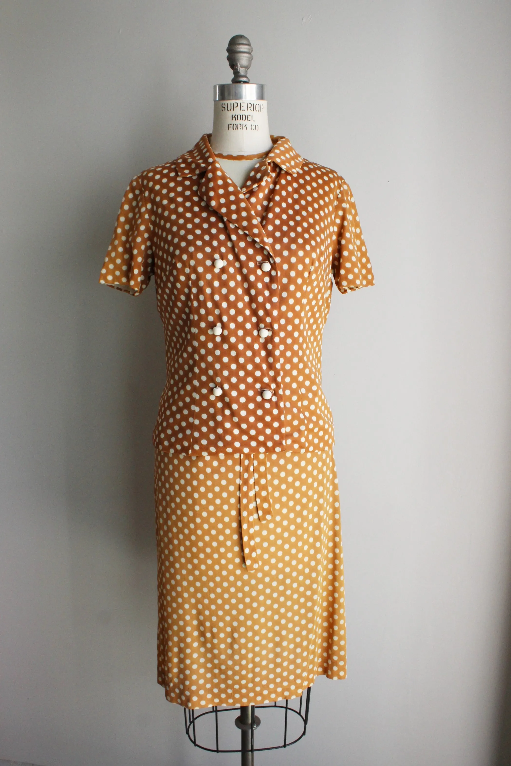 Vintage 1960s Polka Dot Dress Suit With Belt