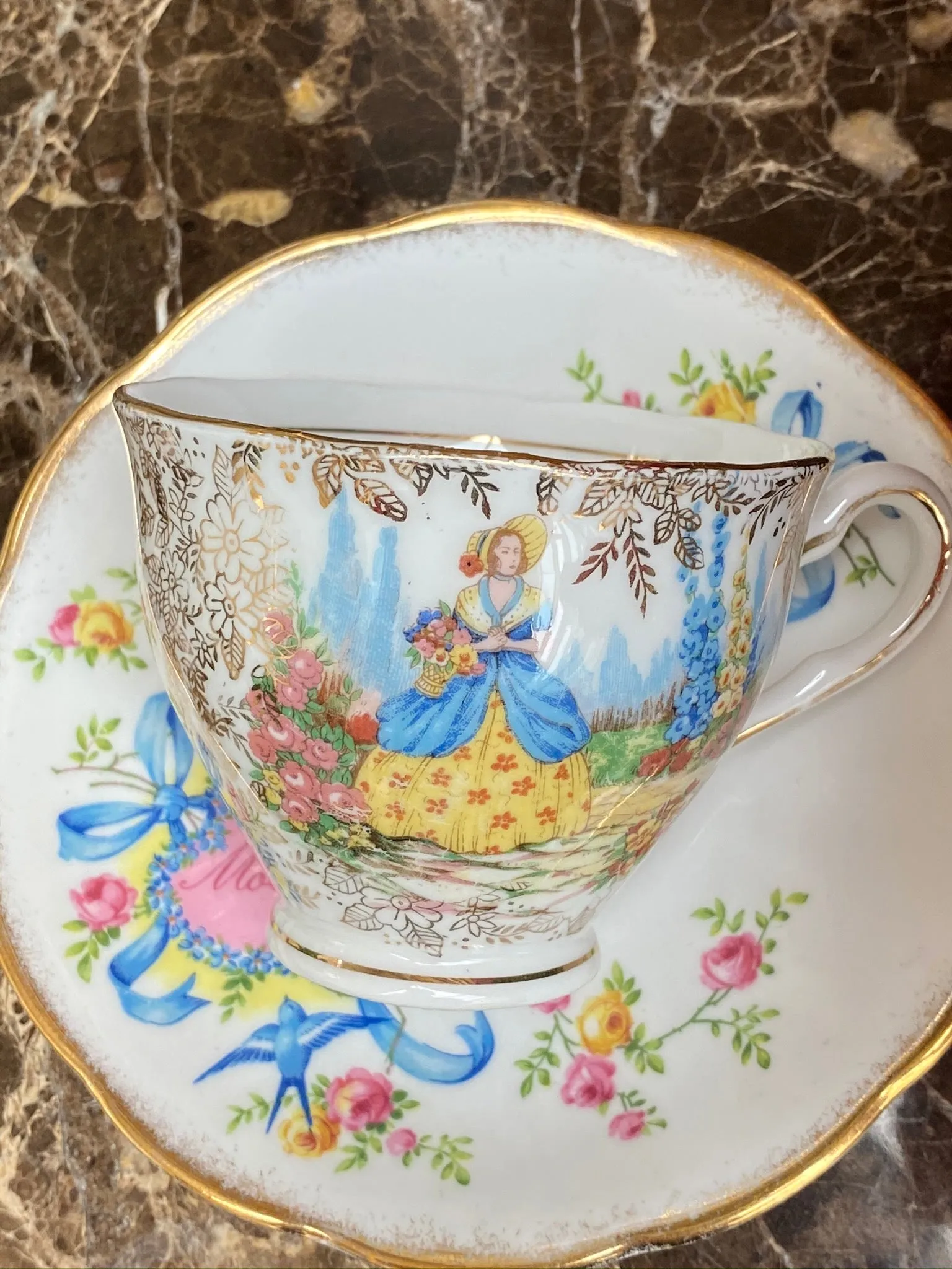 VINTAGE QUEEN ANNA Mother  TEA CUP AND SAUCER BONE CHINA