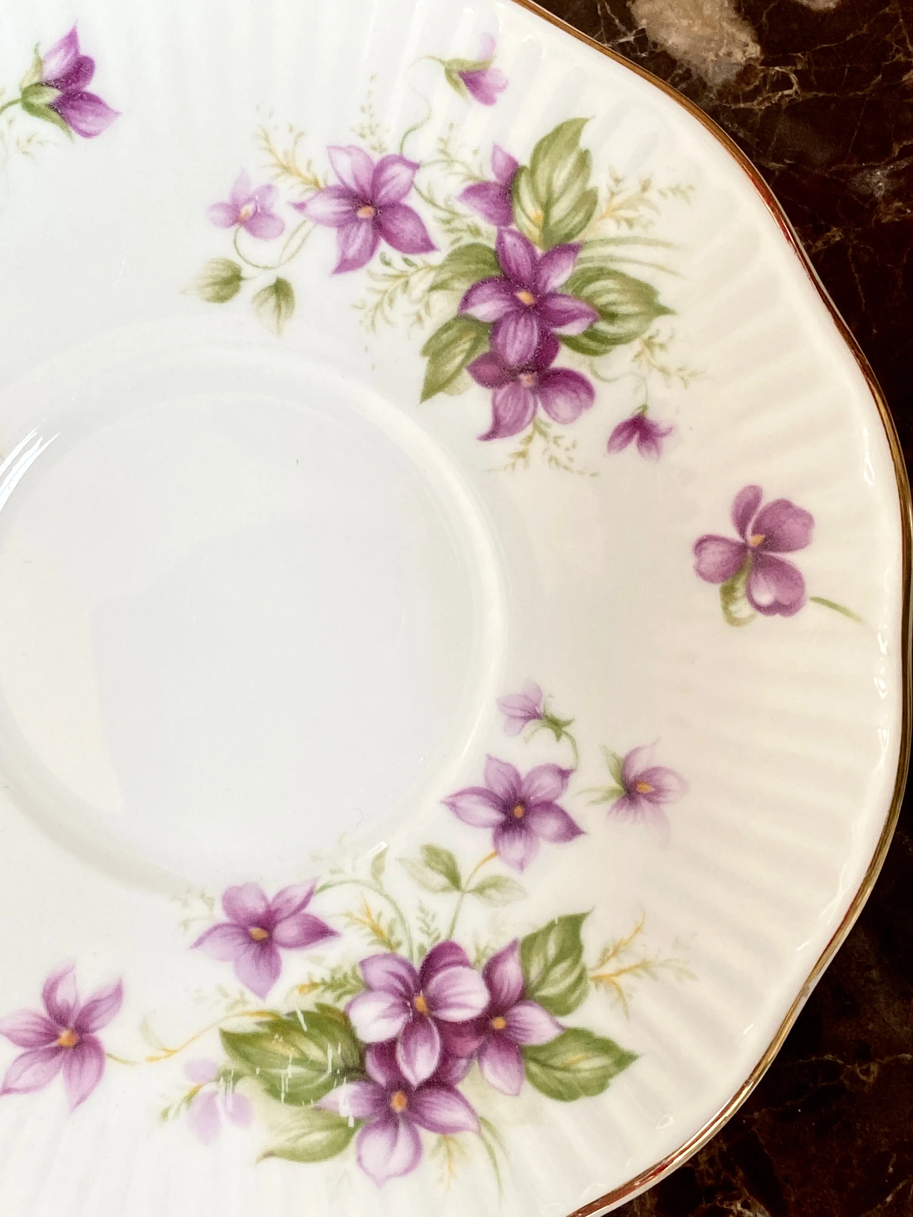 VINTAGE QUEENS VIOLETES CAFFEECUP AND SAUCER BONE CHINA
