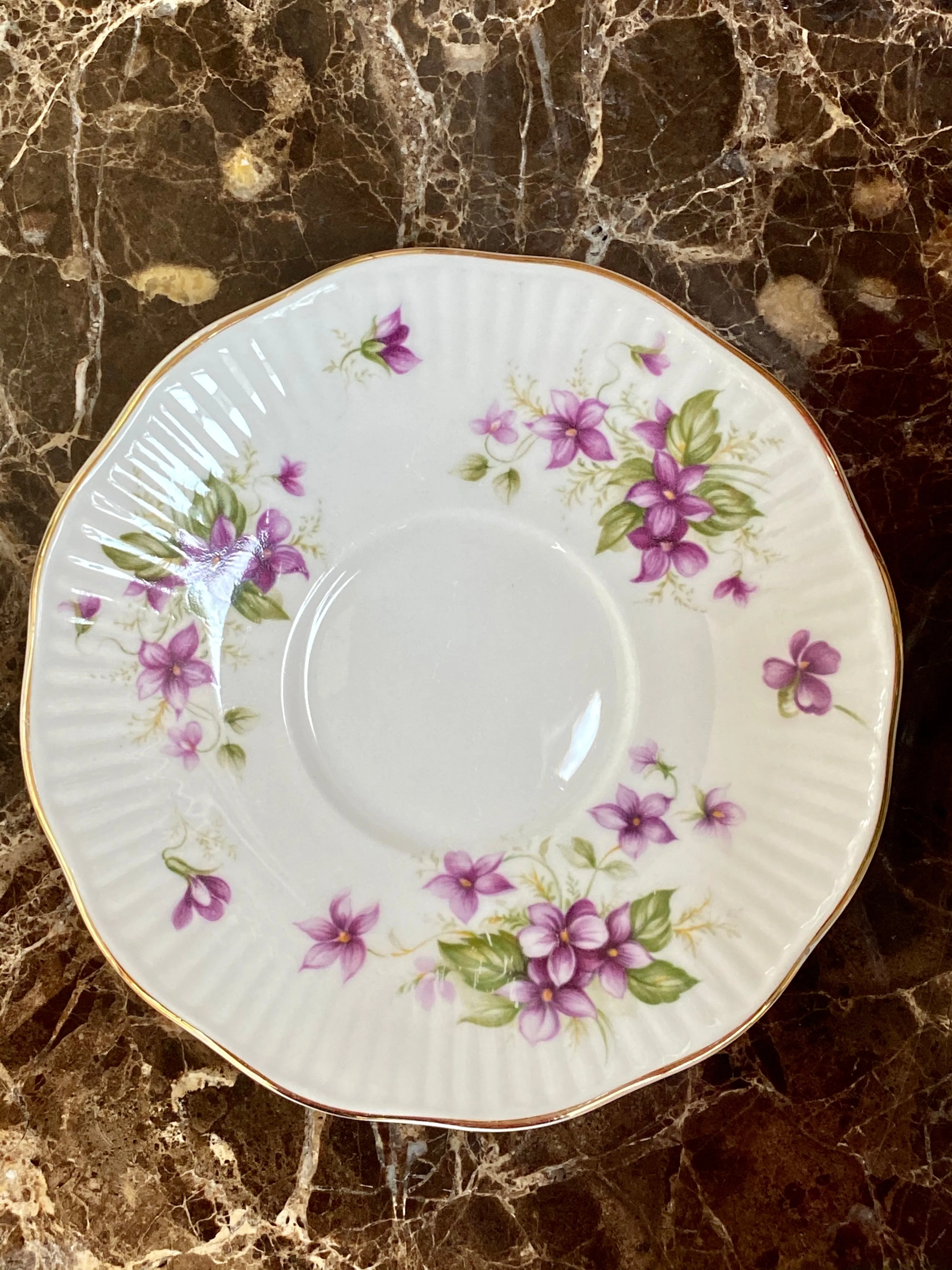 VINTAGE QUEENS VIOLETES CAFFEECUP AND SAUCER BONE CHINA