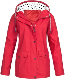 Waterproof Rain Jacket Women Lightweight Outdoor Trench Coats Long Sleeve Lined Rain Jacket Casual Trench Windbreaker