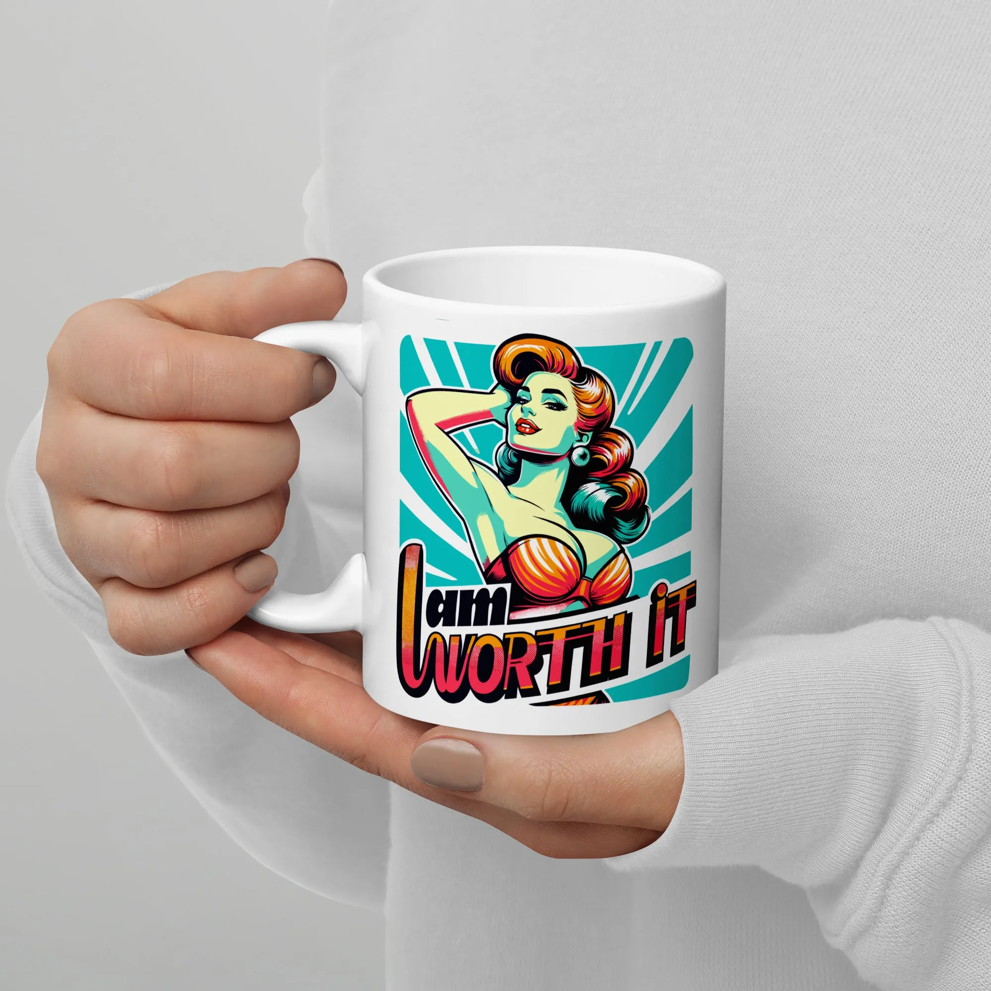 White Glossy Mug I Am Worth IT