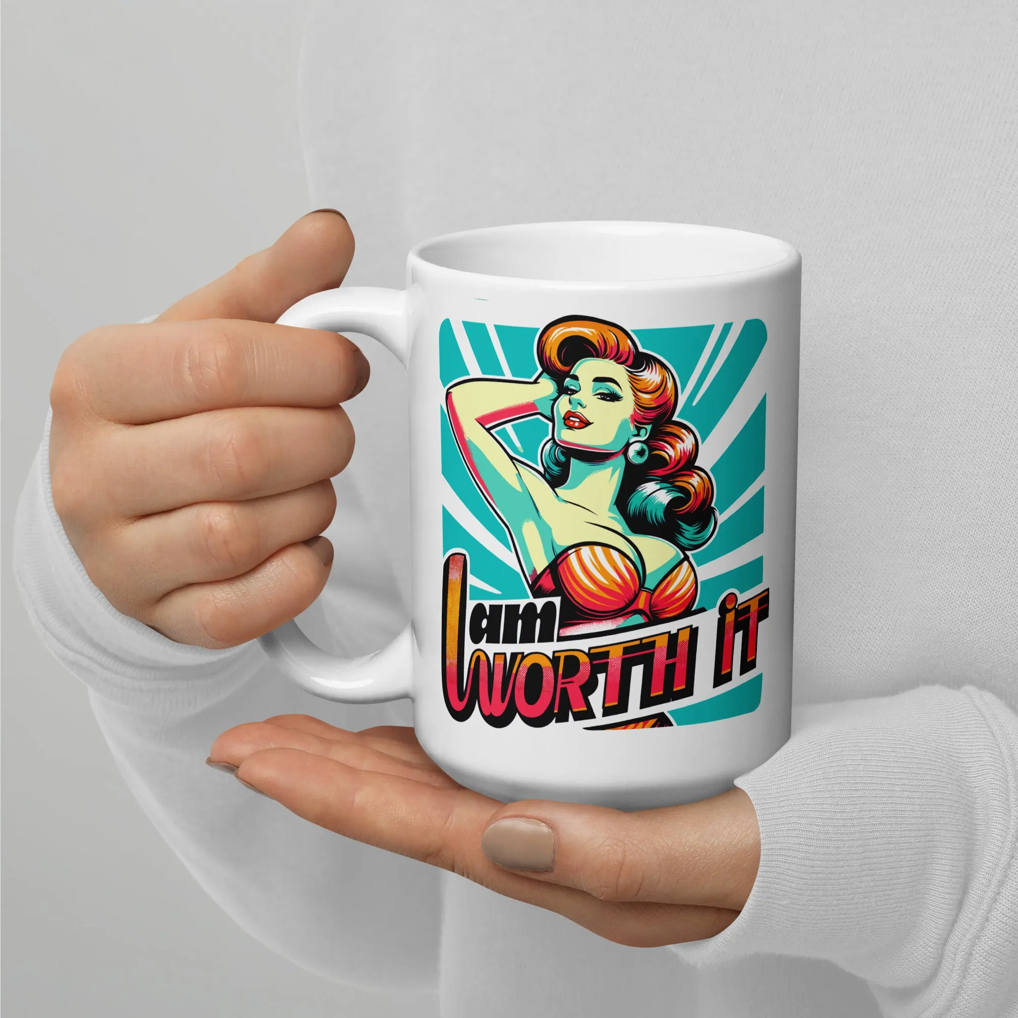 White Glossy Mug I Am Worth IT