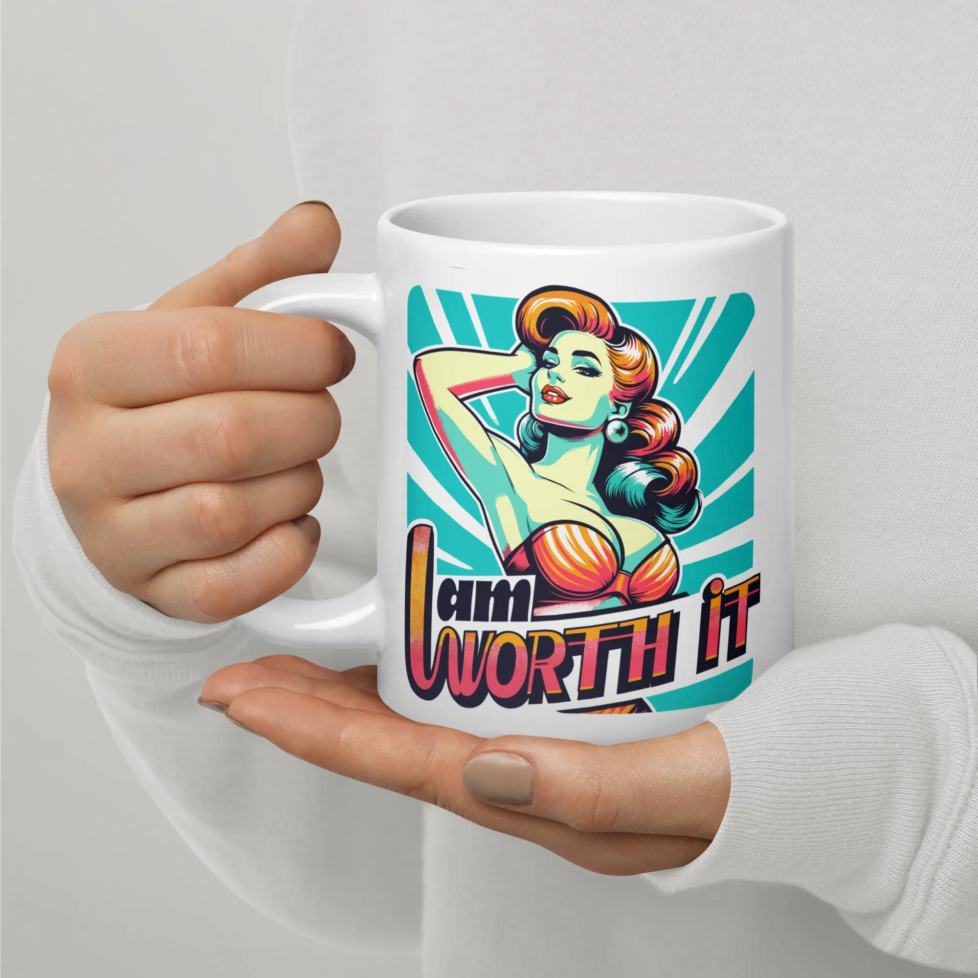 White Glossy Mug I Am Worth IT