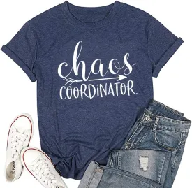 Women Chaos Coordinator Letter Printed T-Shirt Funny Short Sleeve Tops Tee Shirt