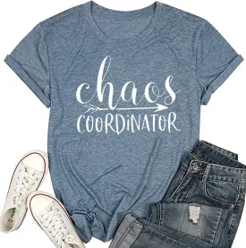 Women Chaos Coordinator Letter Printed T-Shirt Funny Short Sleeve Tops Tee Shirt