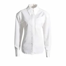 Women White Shirt Blouse Backless Long Sleeves Top