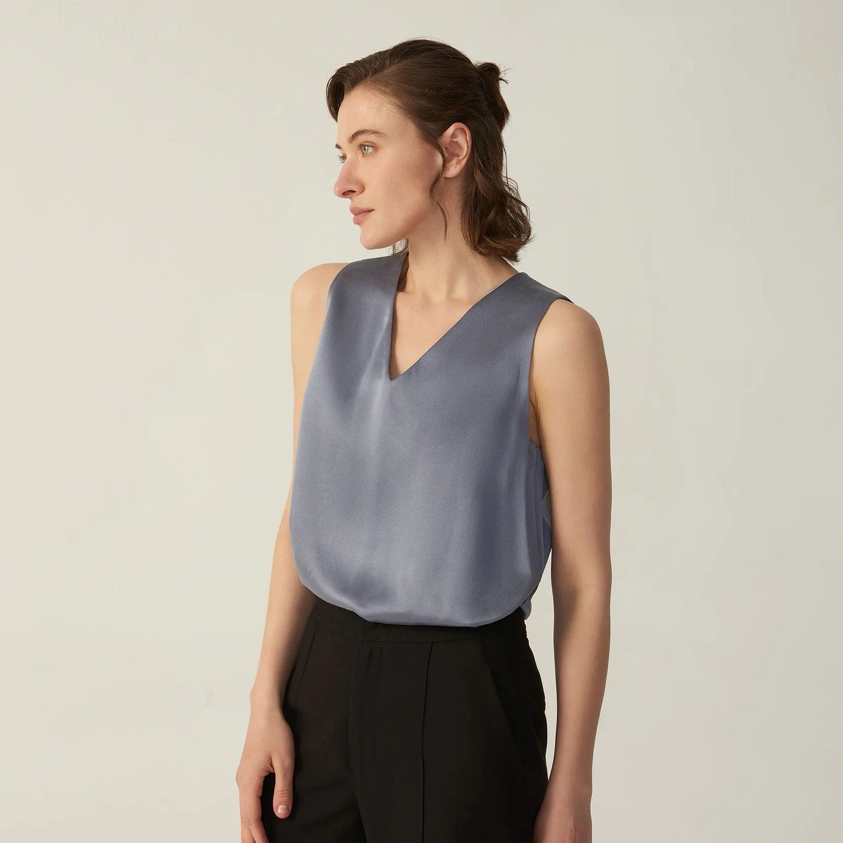 Womens Basic Silk Cami Top 22 Momme Silk Tank Top Sleeveless V Neck Silk Top Blouse
