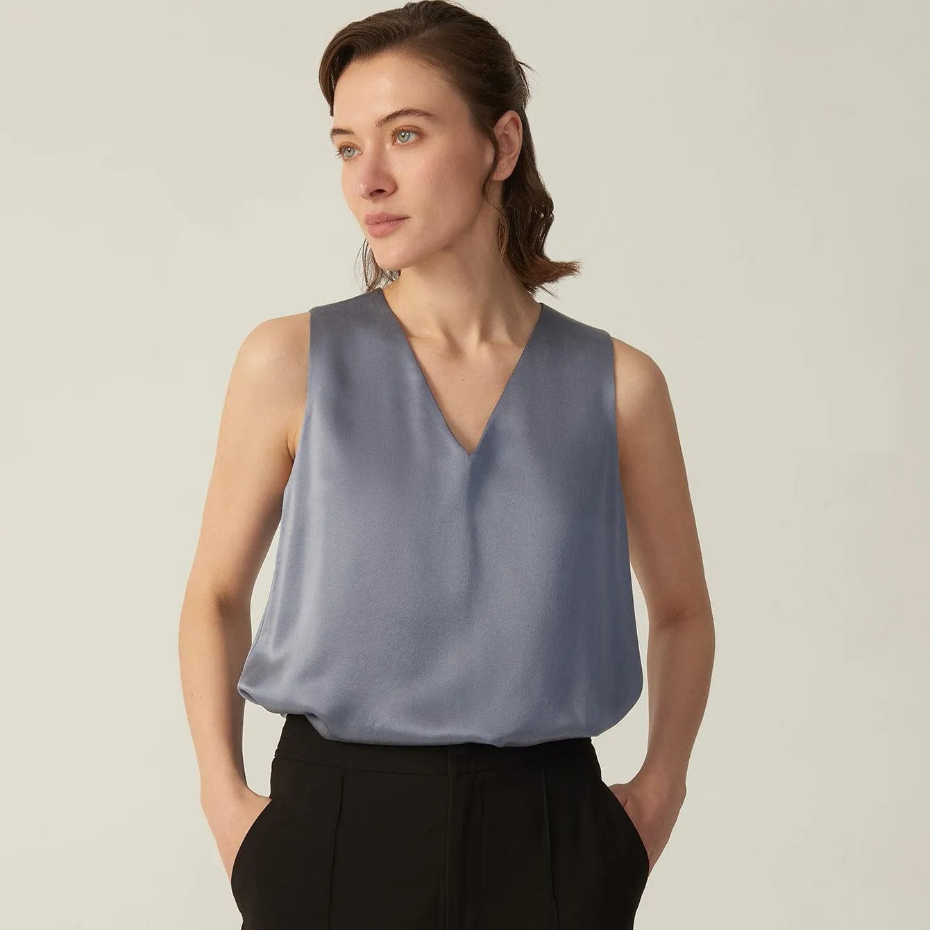 Womens Basic Silk Cami Top 22 Momme Silk Tank Top Sleeveless V Neck Silk Top Blouse