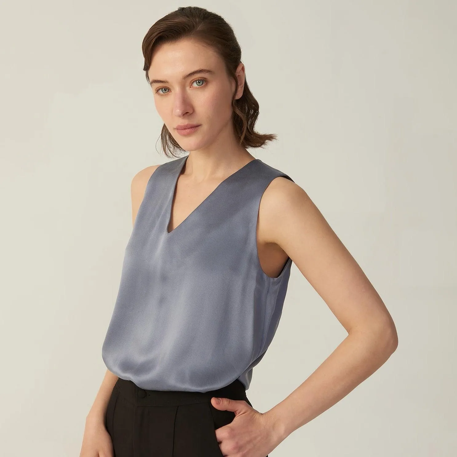 Womens Basic Silk Cami Top 22 Momme Silk Tank Top Sleeveless V Neck Silk Top Blouse
