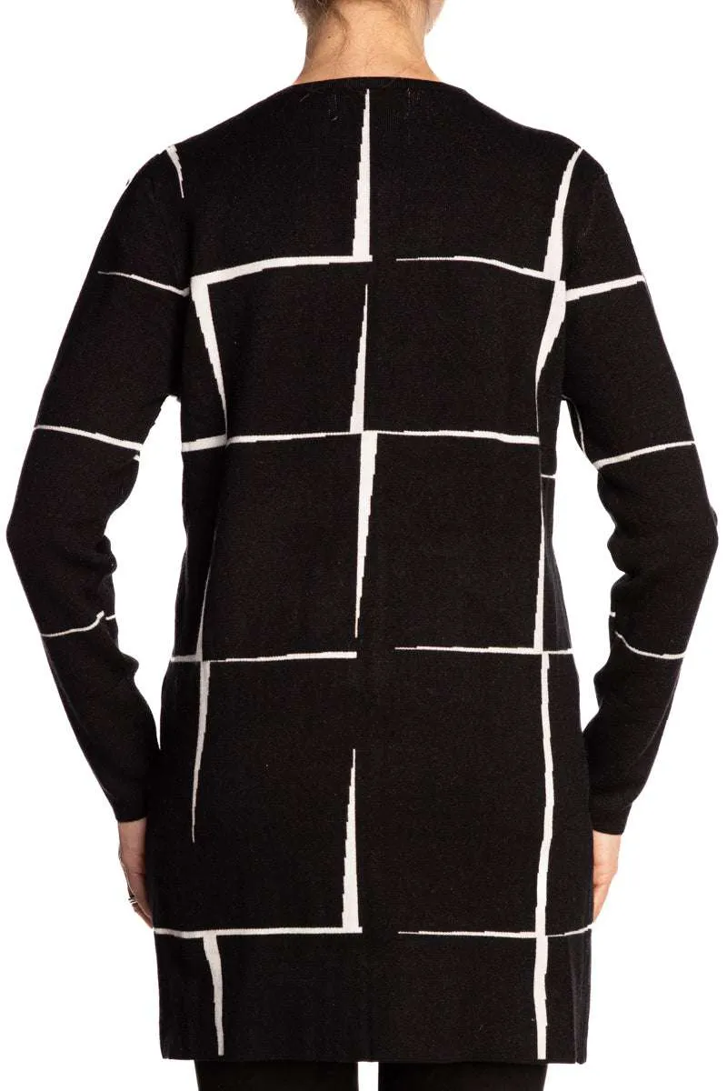 Women's Cardigan Longer Length With Pockets Black And White Quality Stretch Comfort fabric Sizes S-XXLARGE