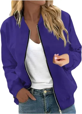 Women's Casual Crop Bomber Jackets Zip Up Long Sleeve Coat Lightweight Windbreaker Fall Baseball Coats Outwear